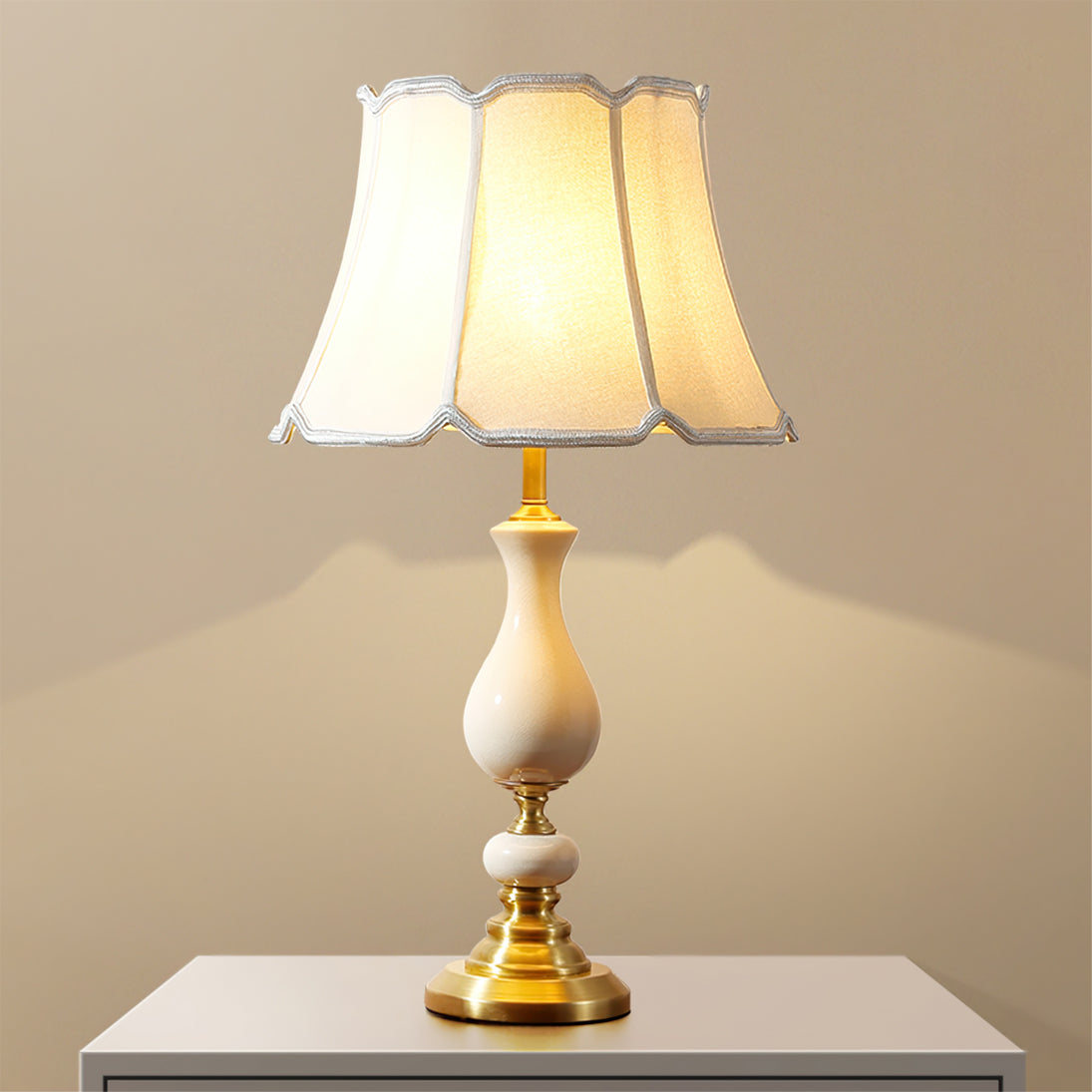 Ceramic Table Lamp  Scalloped Shade with Brass Base - Product detail 14