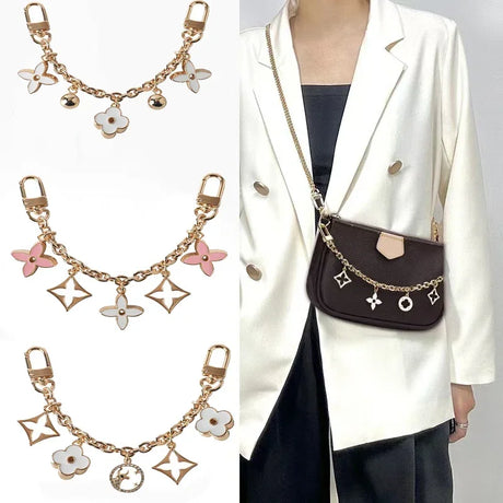 Floral Bag Chain Pendant  Four-Leaf Charm Design - Product showcase
