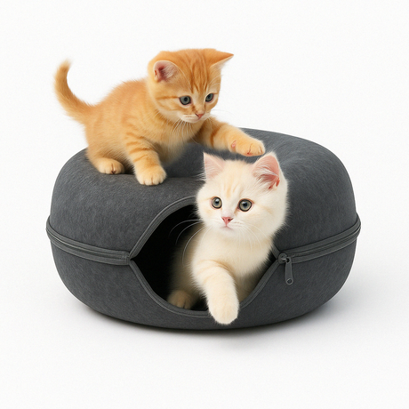 Cat Tunnel Bed  Round Felt Cave with Zippered Opening - Product showcase