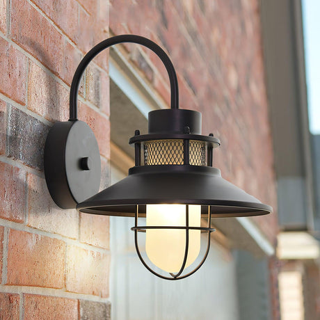 Industrial Outdoor Wall Light  Black Metal Cage Lantern - Product showcase