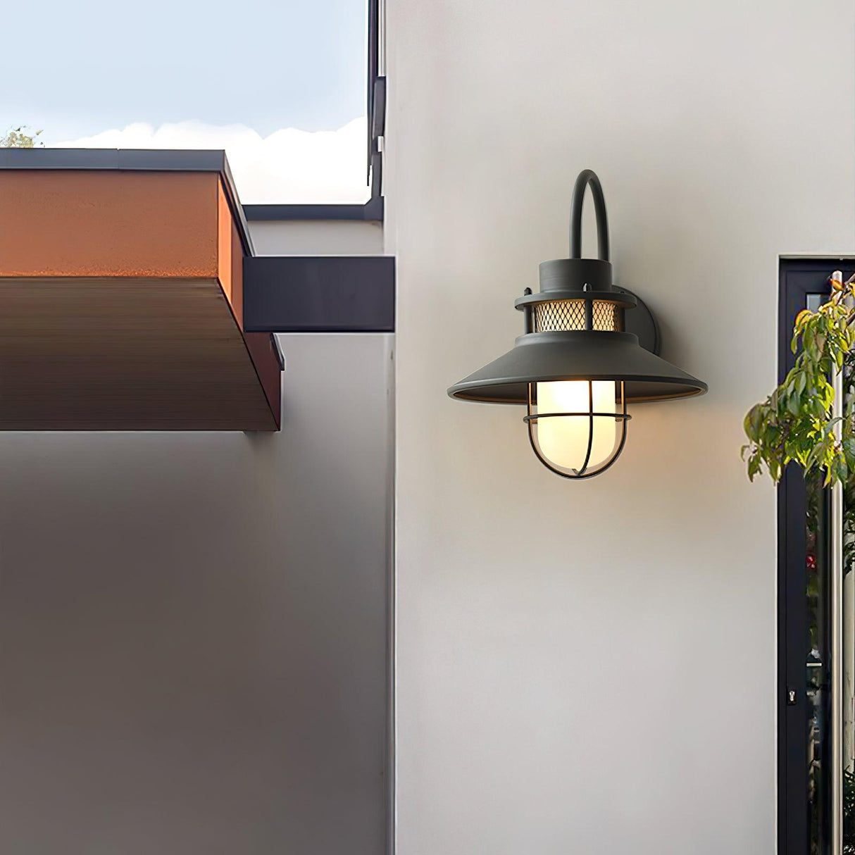 Industrial Outdoor Wall Light  Black Metal Cage Lantern - Product example