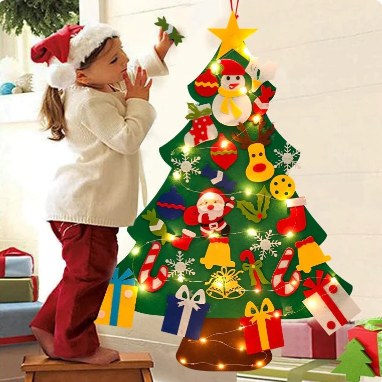 Interactive Felt Christmas Tree  Wall Mount with LED Lights - Product showcase