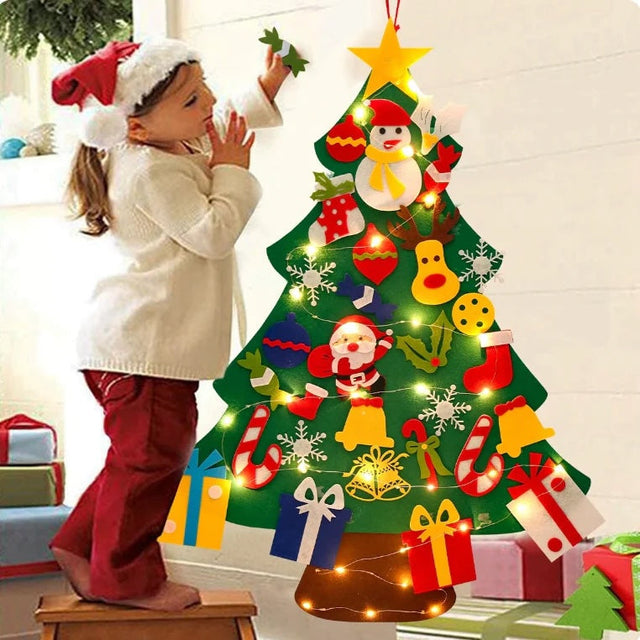 Interactive Felt Christmas Tree  Wall Mount with LED Lights - Product showcase