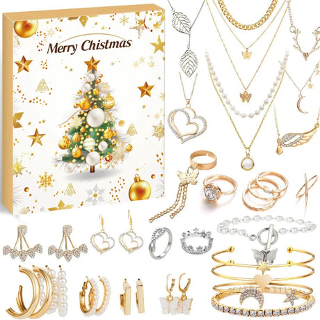 Christmas Jewelry Advent Calendar  24 Gold Pink Accessories - Detailed view