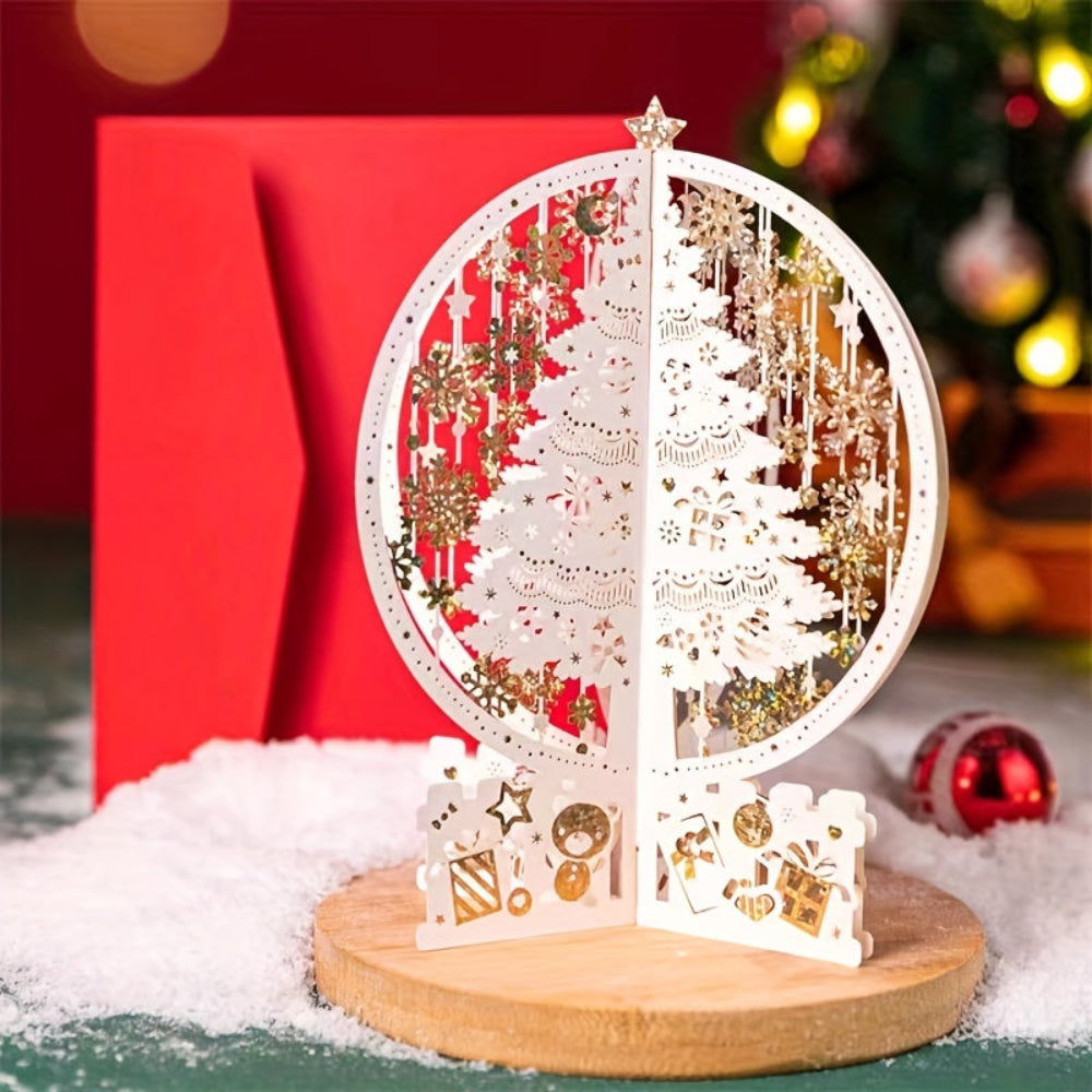 Christmas Pop-Up Card  3D Tree Display with Golden Details - Product showcase