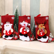 Christmas Stockings Set  Red Fabric Santa Snowman Reindeer Design - Product showcase