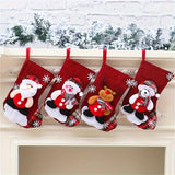 Christmas Stockings Set  Red Fabric Santa Snowman Reindeer Design - Product detail 6