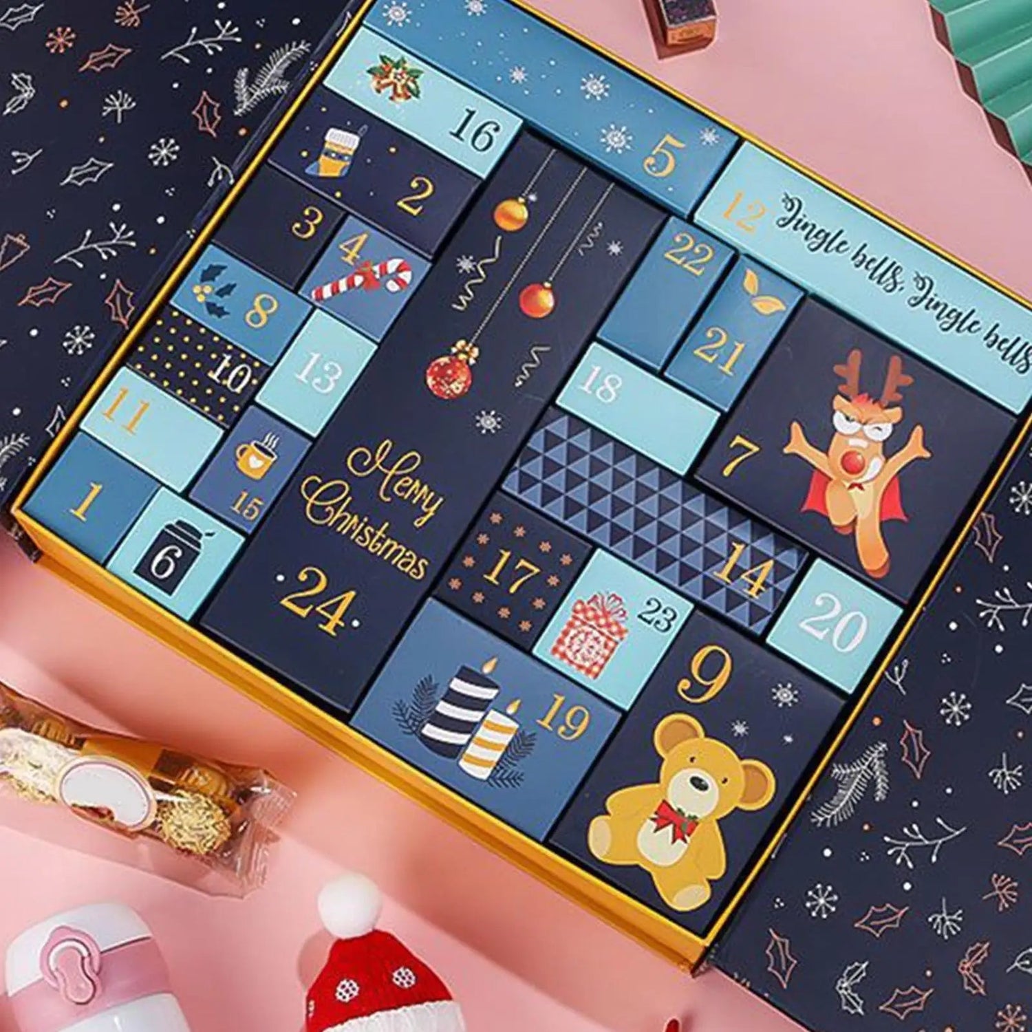 Christmas Advent Calendar  24 Fillable Boxes Handmade Design - Detailed view