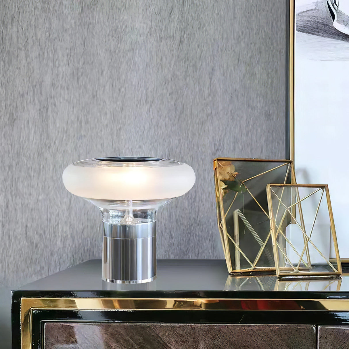 Modern Glass Table Lamp  Frosted Shade With Chrome Base - Product detail 6