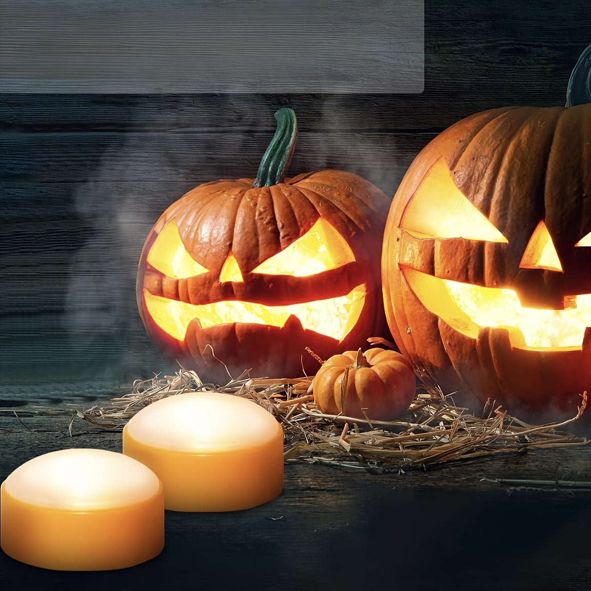 Halloween LED Tea Lights  Battery Operated Pumpkin Candles - Product showcase