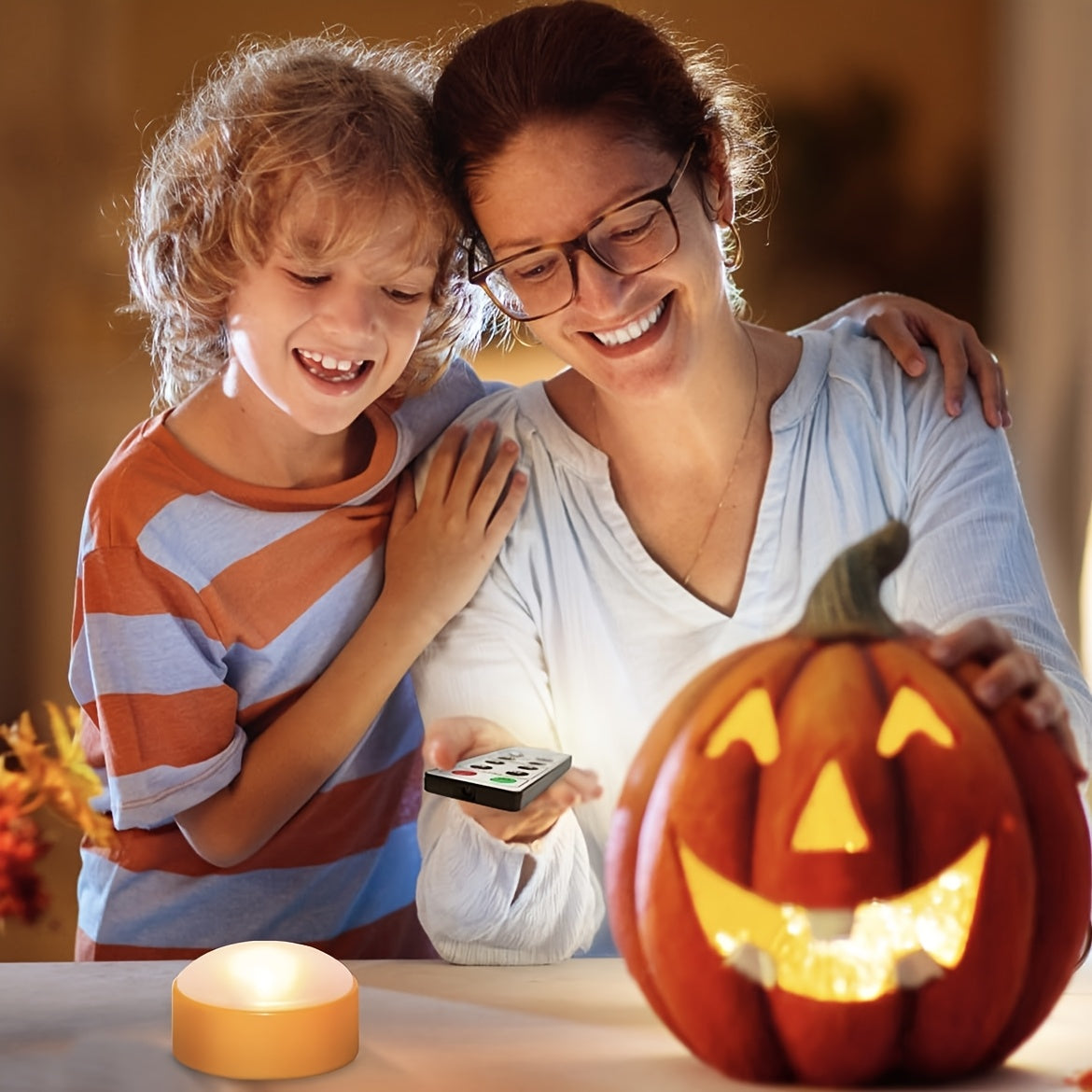 Halloween LED Tea Lights  Battery Operated Pumpkin Candles - Detailed view