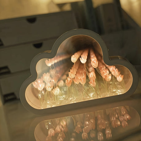 LED Floral Infinity Mirror Lamp  Cloud Shape Tulip Design - Detailed view