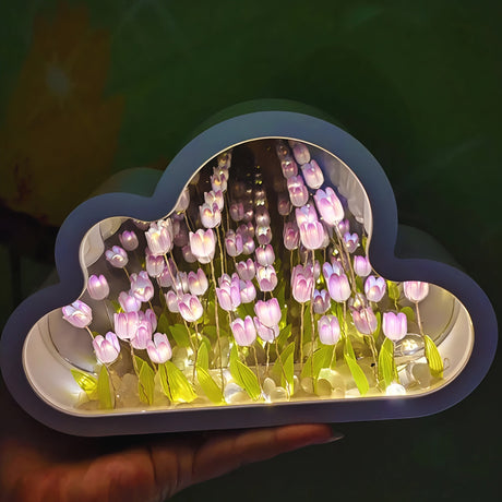 LED Floral Infinity Mirror Lamp  Cloud Shape Tulip Design - Product example