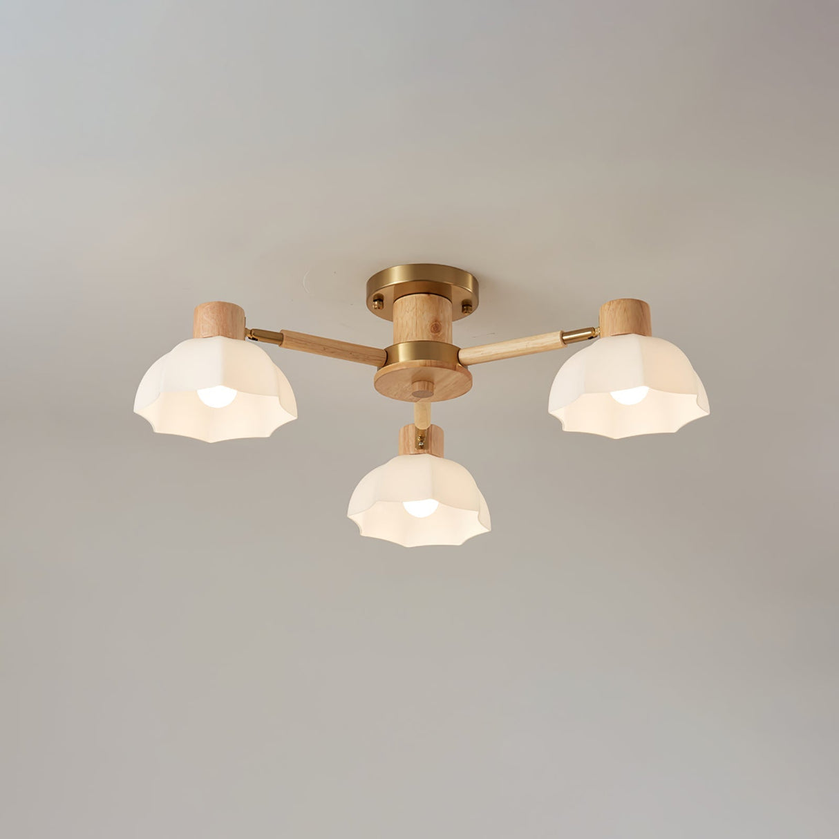 Scandinavian Ceiling Light  Wood and Glass Flower Design - Product detail 23