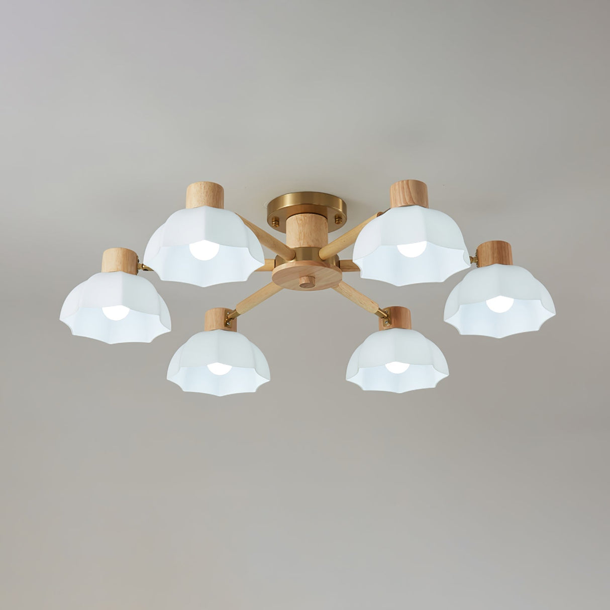 Scandinavian Ceiling Light  Wood and Glass Flower Design - Product detail 9