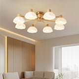 Scandinavian Ceiling Light  Wood and Glass Flower Design - Detailed view