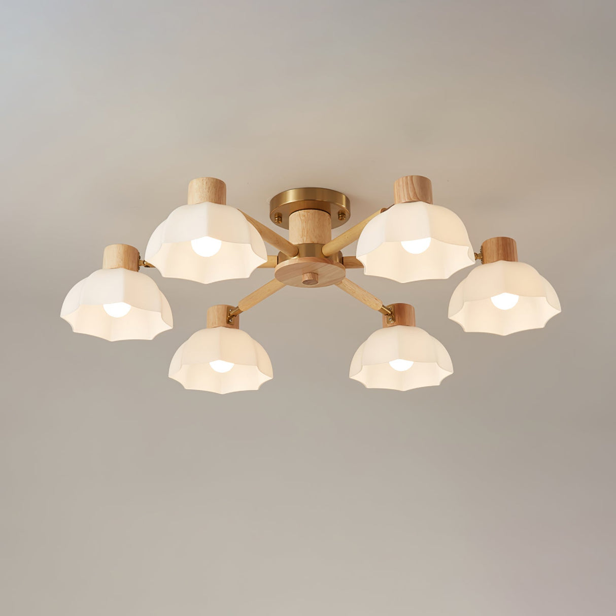 Scandinavian Ceiling Light  Wood and Glass Flower Design - Product detail 19