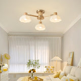 Scandinavian Ceiling Light  Wood and Glass Flower Design - Product example