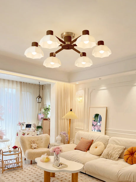 Scandinavian Ceiling Light  Wood and Glass Flower Design - Product detail 15