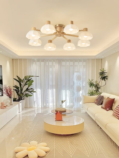 Scandinavian Ceiling Light  Wood and Glass Flower Design - Product detail 16