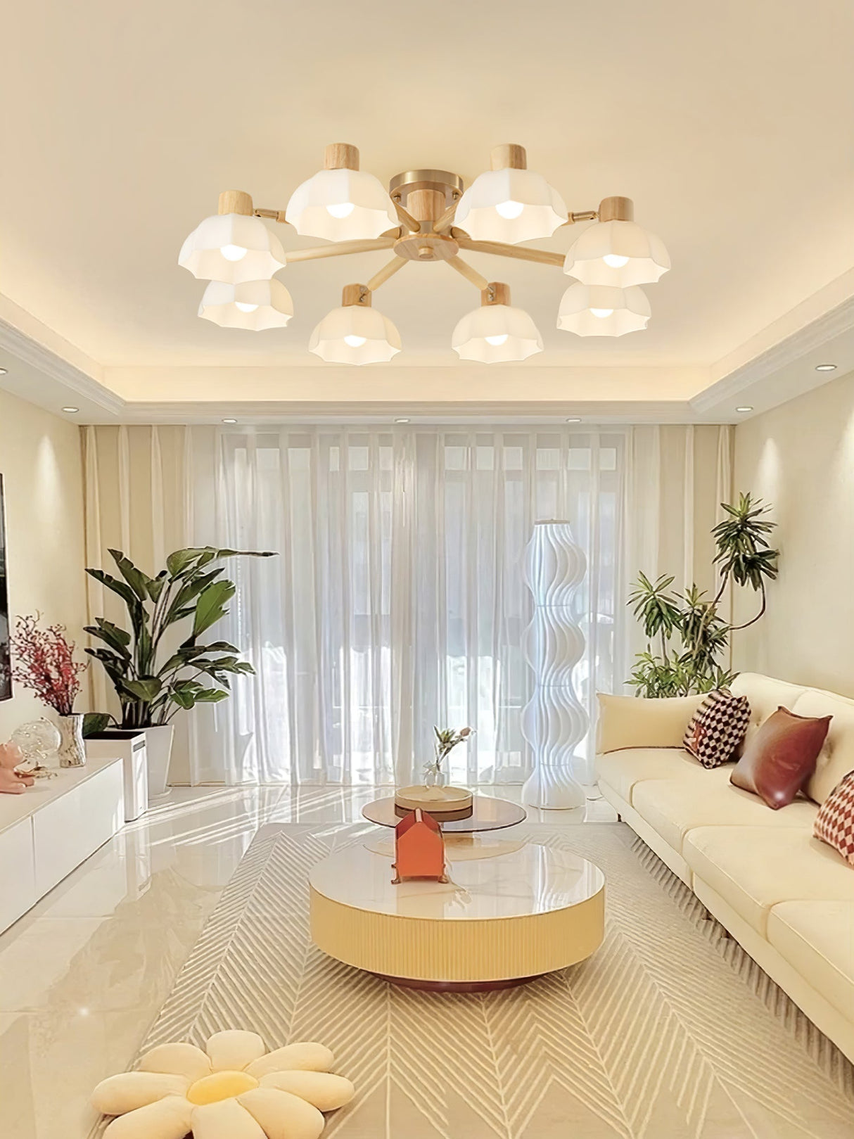 Scandinavian Ceiling Light  Wood and Glass Flower Design - Product detail 7