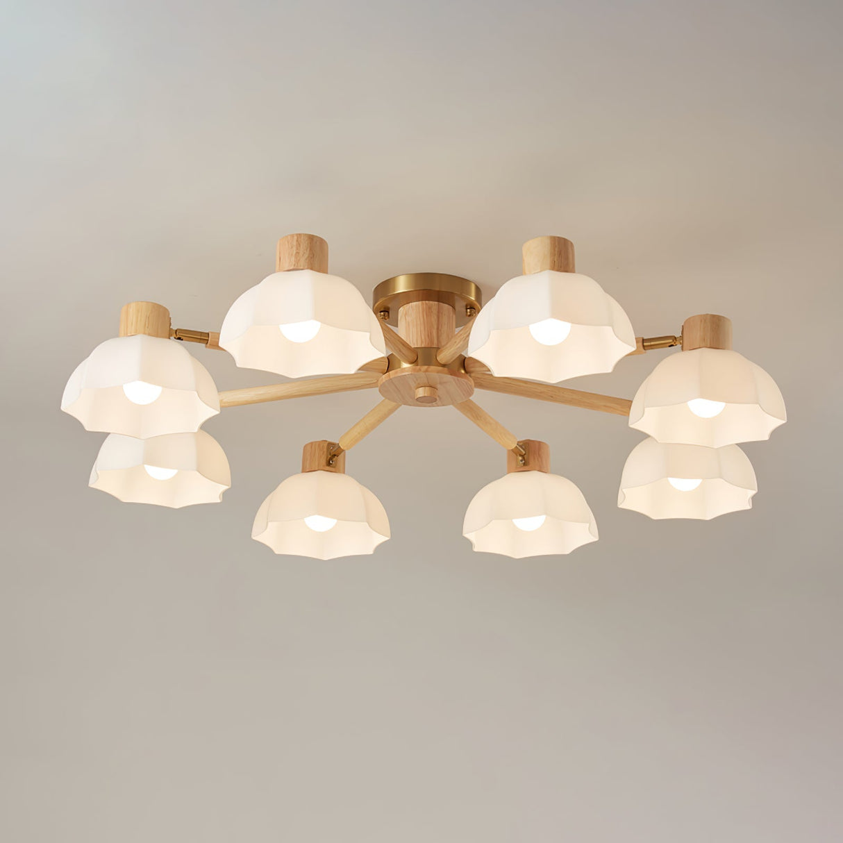 Scandinavian Ceiling Light  Wood and Glass Flower Design - Product detail 18