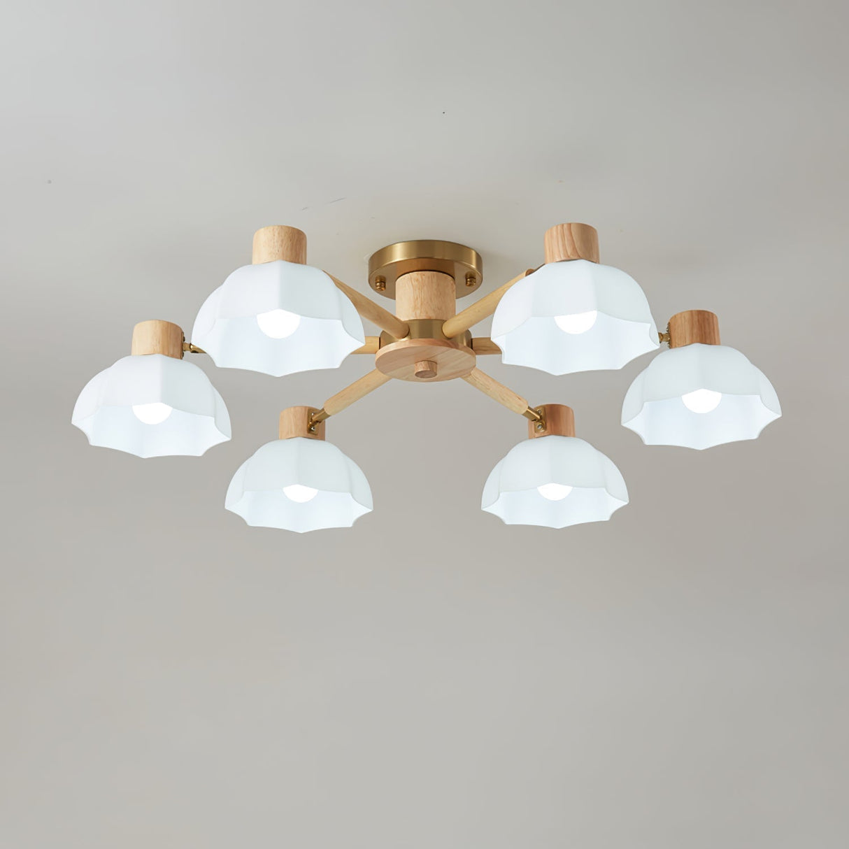 Scandinavian Ceiling Light  Wood and Glass Flower Design - Product detail 20