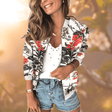 Floral Bomber Jacket  Pink Rose Print Cotton Blend - Detailed view
