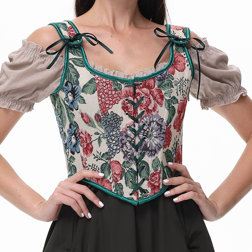 Vintage Floral Corset  Renaissance U-Back Design - Detailed view