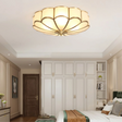 Art Deco Ceiling Light  Floral Glass Shade With Brass Trim - Product showcase