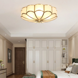 Art Deco Ceiling Light  Floral Glass Shade With Brass Trim - Product showcase
