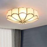 Art Deco Ceiling Light  Floral Glass Shade With Brass Trim - Detailed view