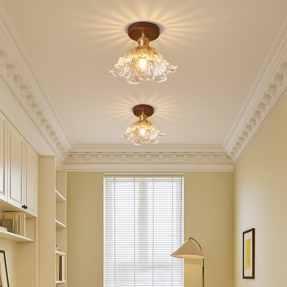 Floral Glass Ceiling Light  Petal Design Semi Flush Mount - Detailed view