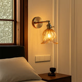 Vintage Wall Sconce  Amber Glass Flower Shade - Product showcase