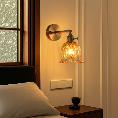 Vintage Wall Sconce  Amber Glass Flower Shade - Product showcase