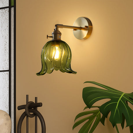 Vintage Wall Sconce  Amber Glass Flower Shade - Detailed view