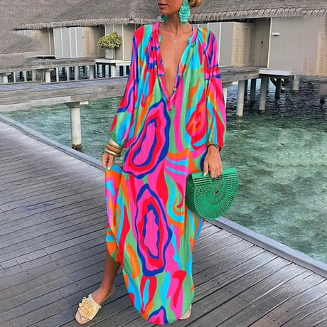Boho Summer Maxi Dress  Green Abstract Print Design - Product detail 12