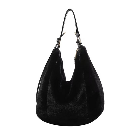 Faux Fur Hobo Bag  Black Plush Winter Design - Product showcase