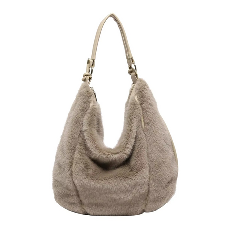 Faux Fur Hobo Bag  Black Plush Winter Design - Detailed view