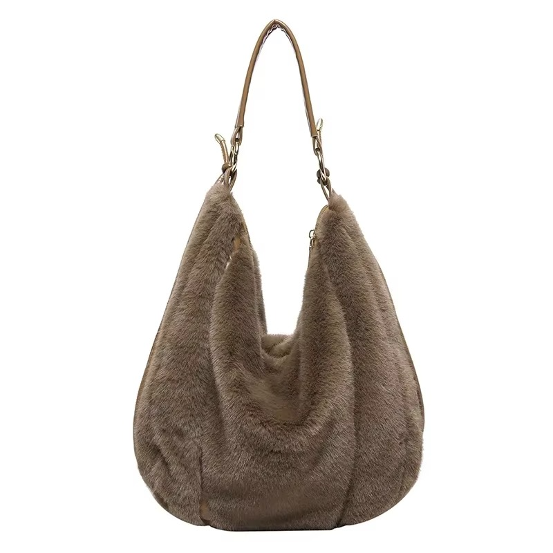 Faux Fur Hobo Bag  Black Plush Winter Design - Product example