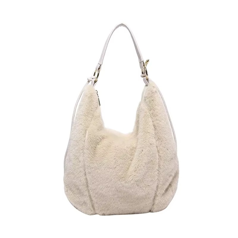Faux Fur Hobo Bag  Black Plush Winter Design - Product detail 4
