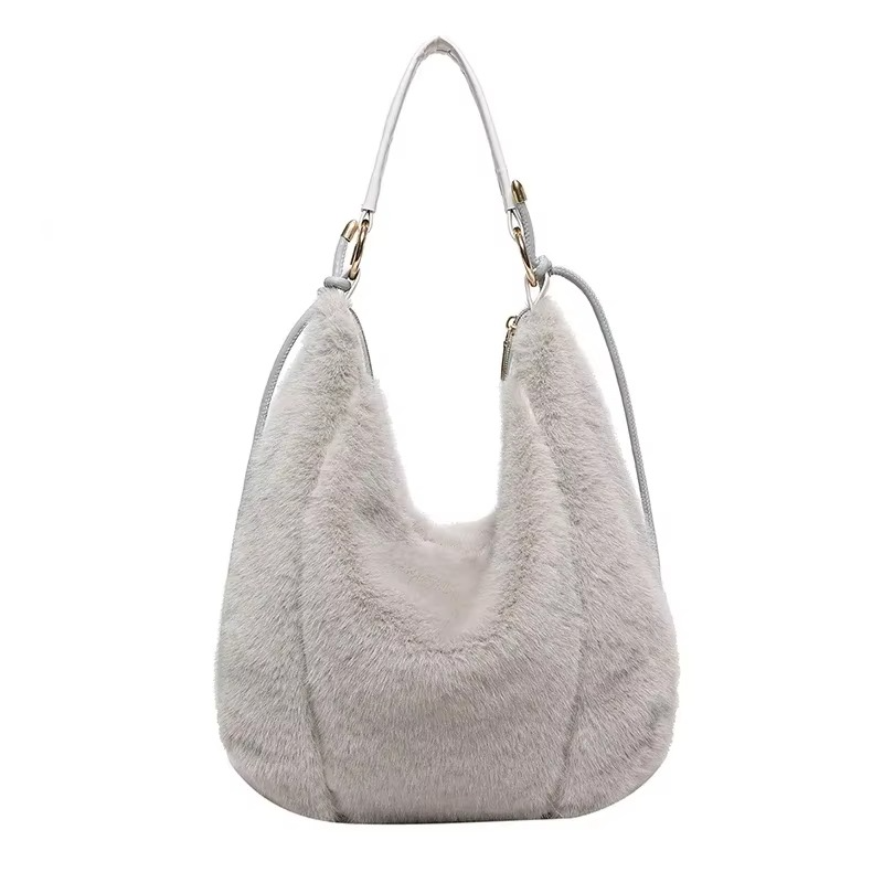 Faux Fur Hobo Bag  Black Plush Winter Design - Product detail 5