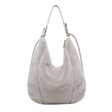 Faux Fur Hobo Bag  Black Plush Winter Design - Product detail 5