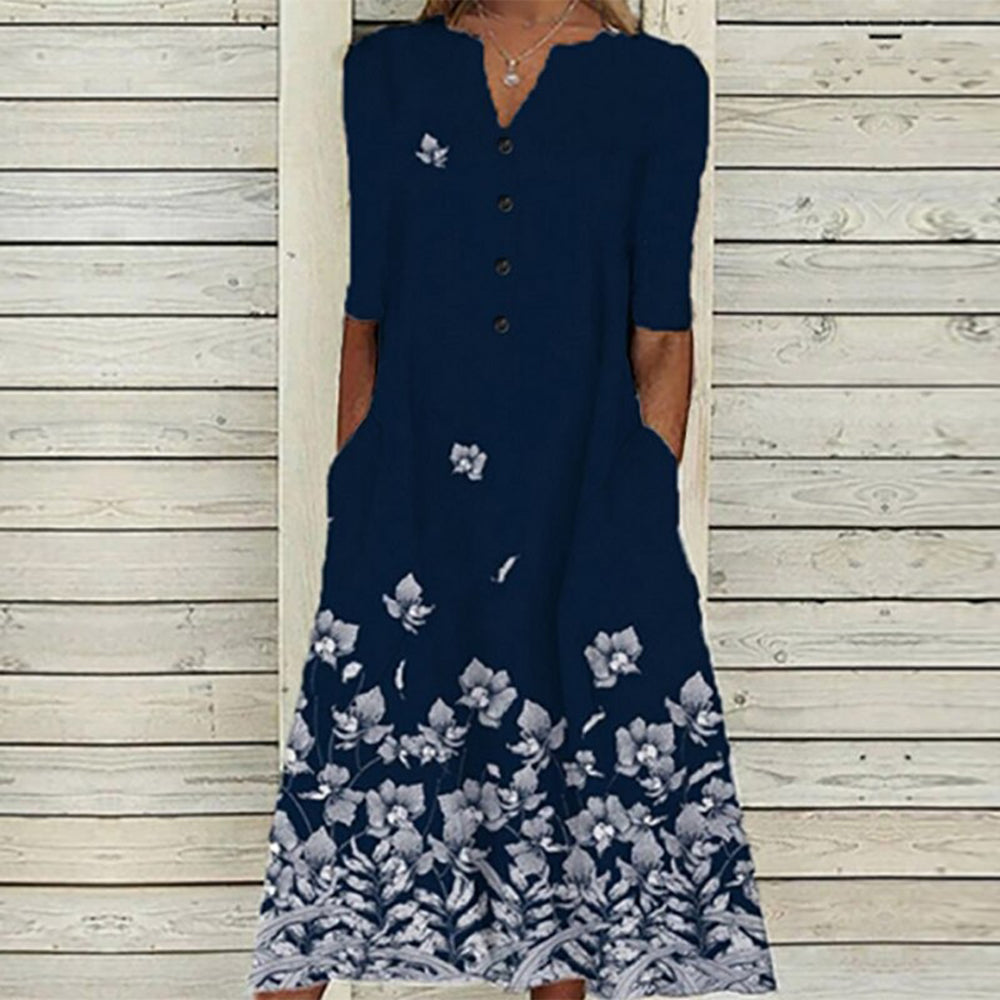 Butterfly Floral Midi Dress  White Cotton Blend With Purple Accents - Product detail 9