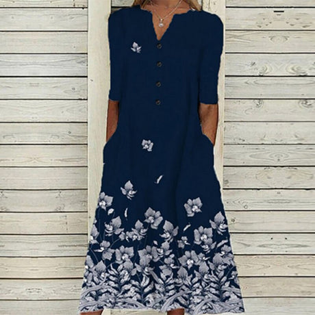 Butterfly Floral Midi Dress  White Cotton Blend With Purple Accents - Product detail 9