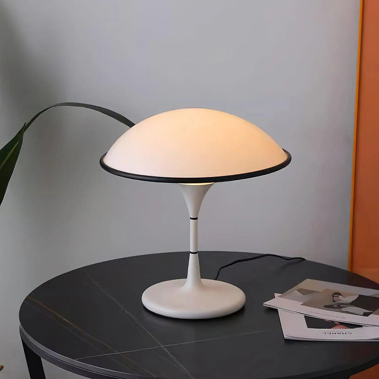 Modern Table Lamp  Dome Shade With Black Trim - Product example