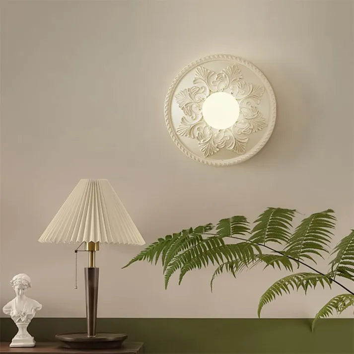French Wall Lamp  Ornate Resin Medallion Design - Detailed view