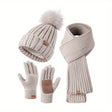 Knitted Winter Accessories Set  Hat Scarf Gloves with Touchscreen Tips - Product showcase