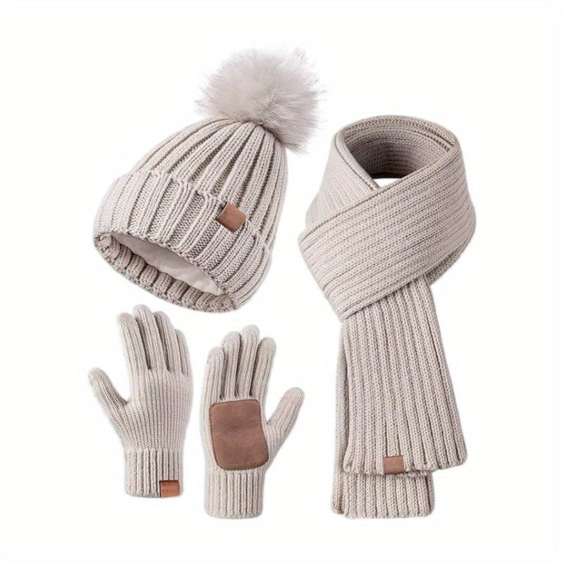 Knitted Winter Accessories Set  Hat Scarf Gloves with Touchscreen Tips - Product showcase