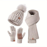 Knitted Winter Accessories Set  Hat Scarf Gloves with Touchscreen Tips - Product showcase